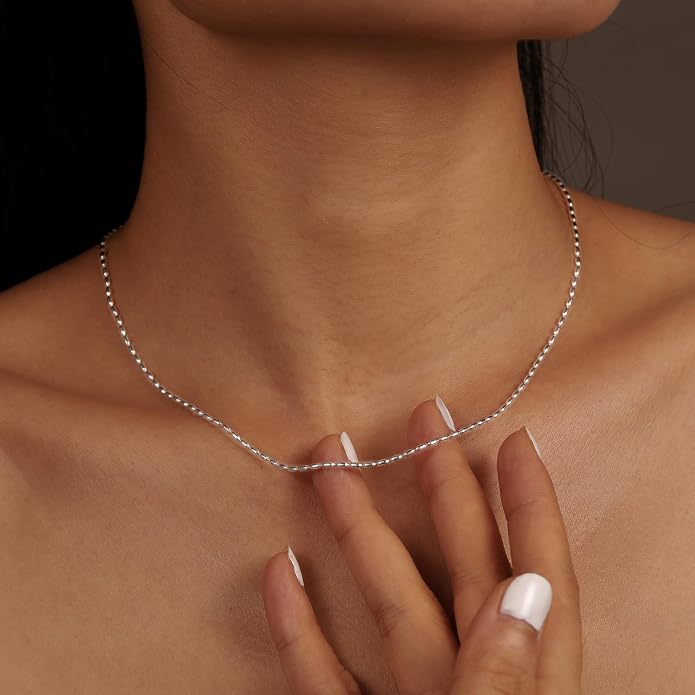 Beaded Necklaces for Women S925 Sterling Silver Colorful Bead Necklace Rainbow Simple Chain Choker Hypoallergenic Necklace Bohemian Beaded Necklaces Unique Birthday Wedding Graduation Jewelry Gifts for Women