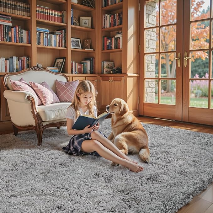 Rugs for Living Room 6x9, Alfombras para Salas Shag Large Plush Soft Area Rug, Shaggy Carpets for Bedroom, Home Decor Aesthetic(Light Grey, 6x9 Feet)