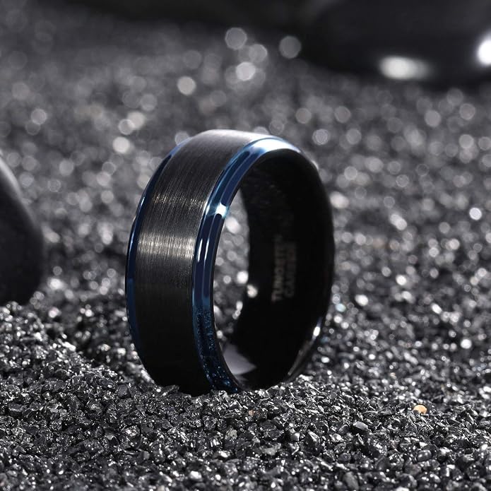 TRUMIUM 4mm 6mm 8mm Tungsten Rings for Men Women Silver Blue Rose Gold Plated Black Tungsten Wedding Band Matte Brushed Finish Comfort Fit Size 4-15