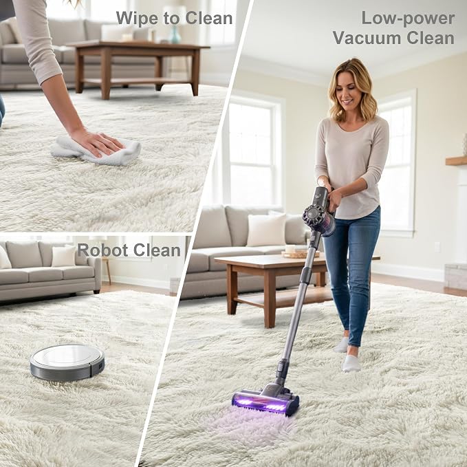 Fluffy Rugs for Living Room: White Soft Shag Rug for Bedroom, Large Fuzzy Plush Indoor Carpet Non Slip Modern Rug for Nursery Kids Room Dorms Office Home Decor, 9x11 Feet