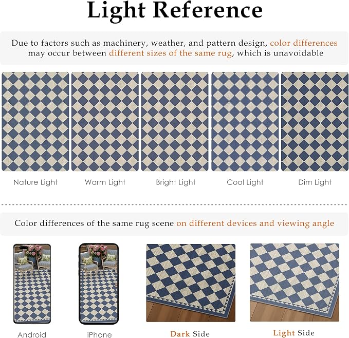 HUGEAR 6'x9' Outdoor Rug Blue Patio Checkered Waterproof Linen-Look Outside Floor Mat Carpet Area Rug for Deck Porch Balcony Backyard Camping RV Picnic Beach Home Decor