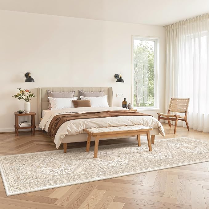 zesthome Long Rugs Runner - Washable Runner Rugs for Hallway 2x10, Ultra-Thin Soft Kitchen Carpet Runner, Anti Slip Backing Runner Rugs for Entrance, Bedroom, Living Room (Cream/Beige,2'x10')
