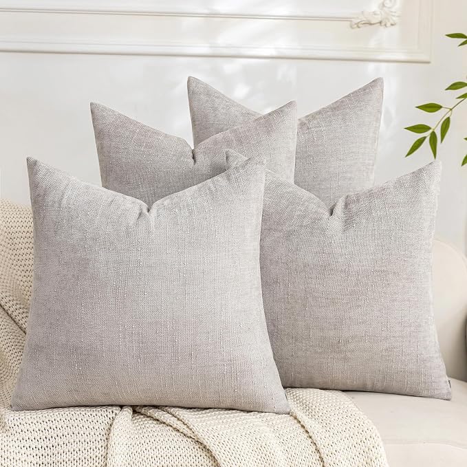 Set of 4 Soft Textured Decorative Throw Pillow Covers 18x18 Inch Cozy Farmhouse Cushion Cover Square Accent Pillow Cases for Bed Couch Sofa Living Room, Light Grey