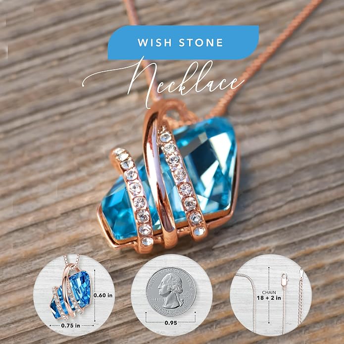 Leafael Wish Stone Pendant Necklace with Birthstone Crystal, 18K Rose Gold Plated/Silvertone, 18" + 2"