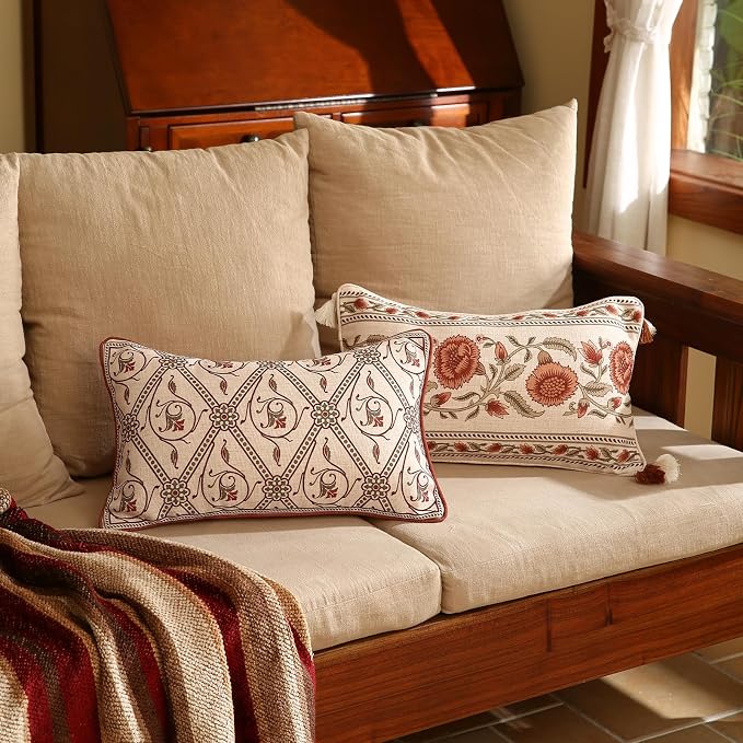 ISAENNE Designer Elegant Linen Throw Pillow Cover,Set of 4-Albano ABCD | French Cottage Pillow Cover,Concealed Zipper,Floral Pattern,Sofas,Bedroom,Living Room,Lounge Chairs,All Season Home Decor