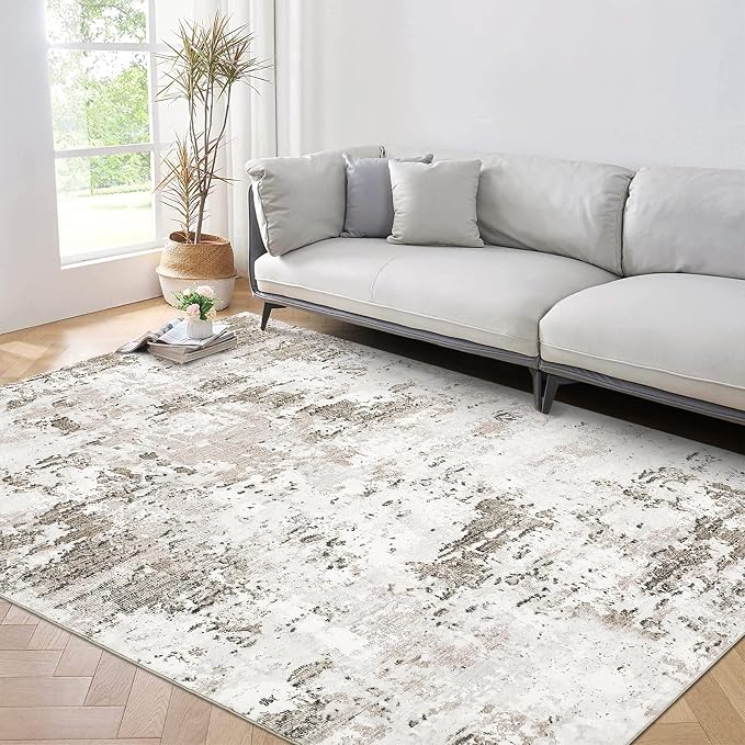 ROYHOME Area Rug 4x6 for Living Room Bedroom Dining Room, Taupe/Beige | Stain Resistant Carpet Modern Abstract Rugs Ultra Soft Indoor Floor Cover Accent Rug Low Pile Thin Machine Washable