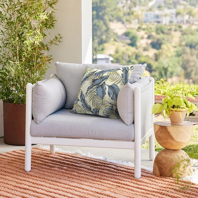 Outdoor 20x20 Inch Throw Pillows with Inners, Square Pillows Decorative Set of 2 for Home Garden Furniture, ‌Lush Palm Blue