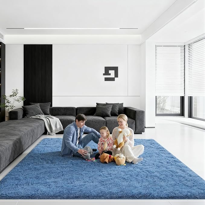 8x10 Area Rugs for Living Room, Large Fluffy Blue Rugs for Bedroom, Fuzzy Shag Soft Non-Slip Carpet for Kids Girls and Boys Nursery Dorm Indoor Room Home Decor (8ft X 10ft, Blue)
