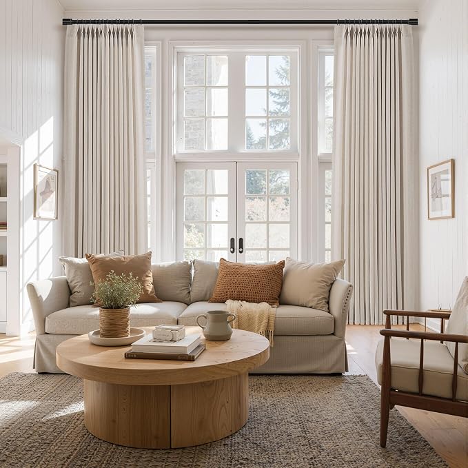 Aersas Birch Beige Pinch Pleated 90 Inch Linen Curtains 2 Panels Set for Living Room Pinch Pleat Drapes Back Tab Light Filtering Semi Sheer Curtain 90 Inches Long for Dining Bedroom Office W40xL90