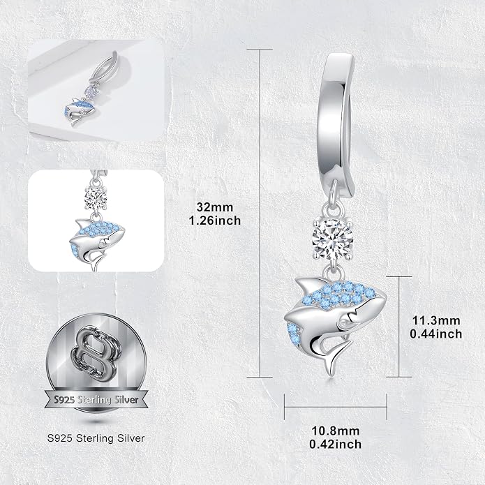 Butterfly Cross Shark Belly Button Ring 925 Sterling Silver Clicker Belly Rings Dangle Navel Ring Hypoallergenic Navel Piercing Belly Piercing Jewelry Gifts for Women