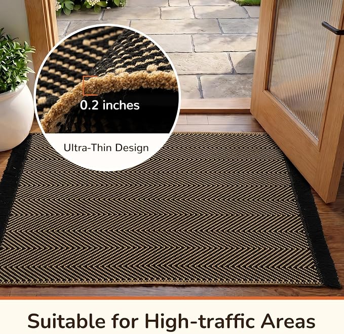 5x7 Washable Boho Area Rug with Tassels for Living Room Black Beige | Vacuum Friendly, Machine Washable, Non-Slip Rug, Modern Farmhouse Neutral Decor Carpet, Bedroom Dining Room Office Kitchen