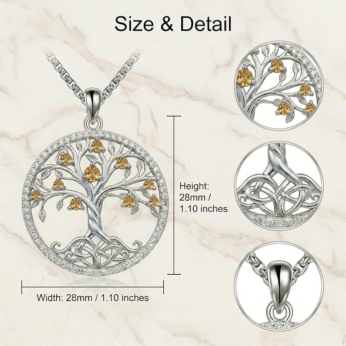 ONEFINITY Tree of Life Necklace 18k White Gold Plated Tree of Life Birthstone Pendant Necklace Birthstone Jewelry Anniversary Birthday Gifts for Women Men