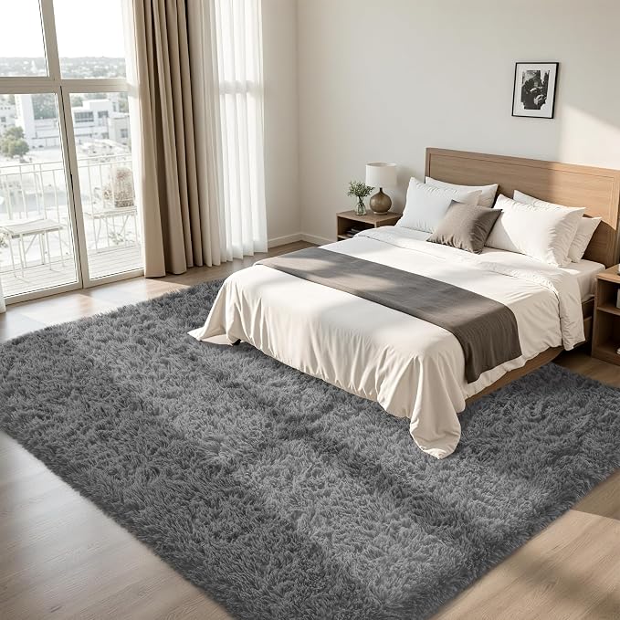 9x12 Area Rug for Living Room:Ultra Soft Fluffy Shag Light Grey Rugs,Large Fuzzy Plush Indoor Non Slip Carpet Washable Rug for Bedroom Kids Nursery Office Dorm Modern Decor(Light Grey 8'x10')