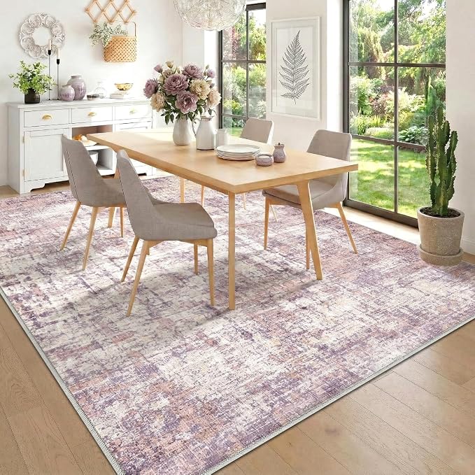 9x12 Area Rugs Washable Living Room Rug-No Slip Soft Carpets Modern Abstract Indoor Floor Stain Resistant Large Carpet for Bedroom Dining Room Farmhouse Nursery Home Office Pink