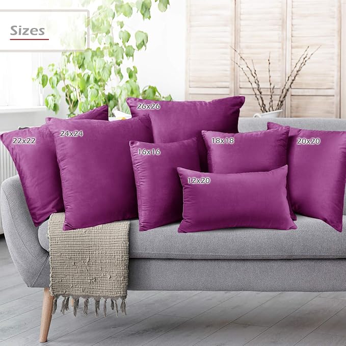 Nestl Throw Pillow Covers, Cozy Velvet Decorative Pillow Covers 12 x 20 Inches, Soft Solid Couch Pillow Covers for Sofa, Bed and Car, Set of 2 - Orchid Purple