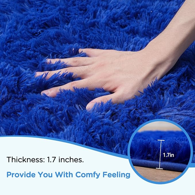 5x7 Blue Fluffy Shag Area Rugs for Living Room Bedroom Boys Kids | Ultra Soft Comfy, Fuzzy Shaggy Plush Carpet for Nursery Girls Teen Dorm, Modern Indoor Home Decor, Upgrade Non-Slip
