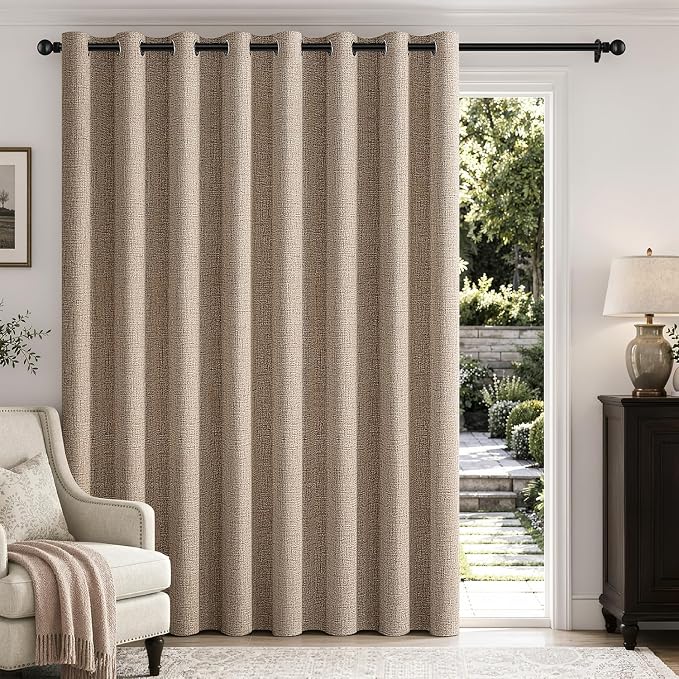 MIULEE Extra Wide 100% Blackout Curtains for Sliding Glass Doors Linen Textured W100 x L96 inch Panel Copper Brown Thermal Insulated Grommet Room Darkening Drapes for Patio, 1 Panel Set