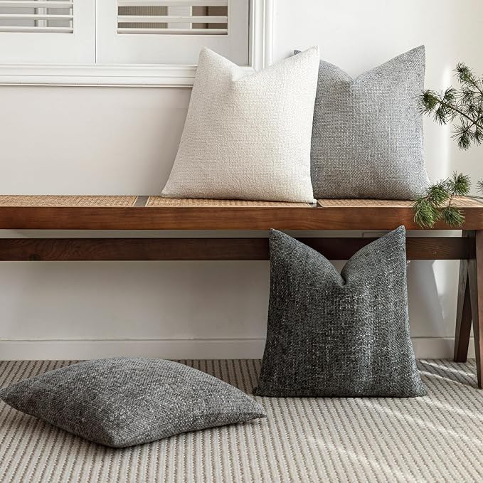 18x18 Chenille Throw Pillow Covers, Pack of 4, Neutral Grey Series