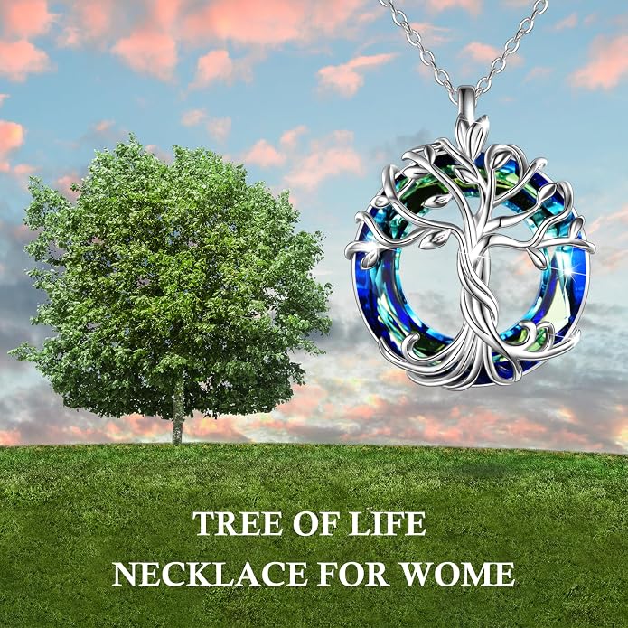 TOUPOP Tree of Life Necklace Gifts for Women 925 Sterling Silver Family Tree Pendant with Crystal Birthday Irish Jewelry Gifts for Women Her Wife Mom