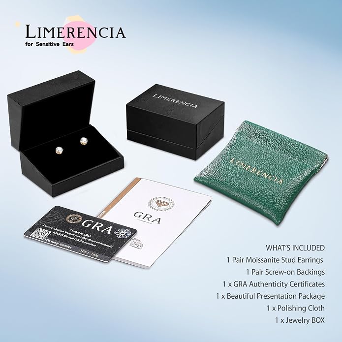 Limerencia Moissanite Stud Earrings G23 Titanium Hypoallergenic Screw Back Moissanite Earrings D Color VVS1 Clarity Jewelry Gifts for Women Men 0.2CT-1.6CT