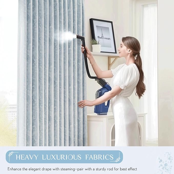 Beauoop Blue Floral Jacquard Blackout Curtains for Bedroom 52x72 2 Panels | Flower Chenille Room Darkening Drapes for Living Room 72 Inch Long Thermal Insulated Soundproof Window treatment Rod Pocket