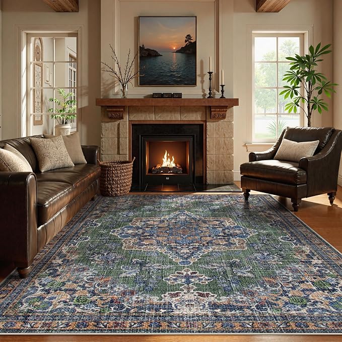 Lahome Vintage Soft Runner Rug (8'x10',Green/multi)