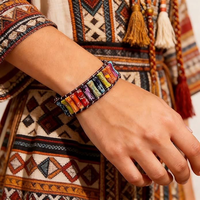 Plumiss Women Boho Handmade Natural Stone Crystal Leather Bead Wrap Bracelets Collection