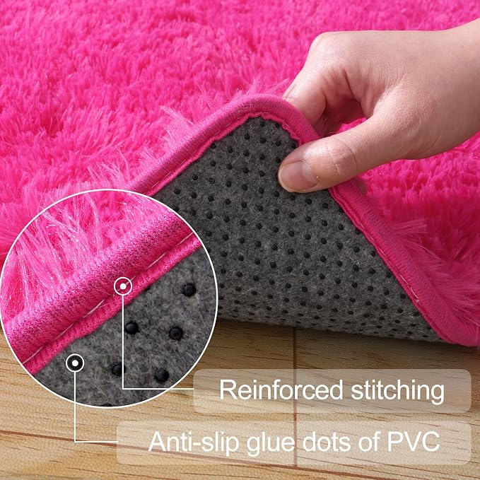 qulint 2x3 Rug for Bedroom, Hot Pink Fluffy Area Rugs for Living Room | Soft Shag Rug for Girls Bedroom, Fuzzy Shaggy Plush Small Carpet for Kids Dorm Nursery Classroom Home Decor