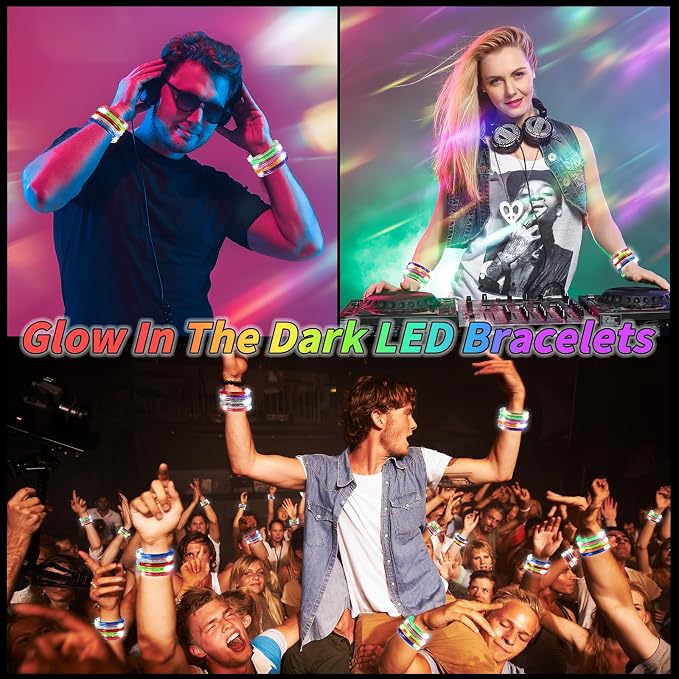 120 Pack Glow Bracelets Bulk, Glow in the Dark Party Supplies 10 Color LED Light Up Bracelets for Adults & Kids Birthday Wedding Party Favors Concert New Year Carnival Raves