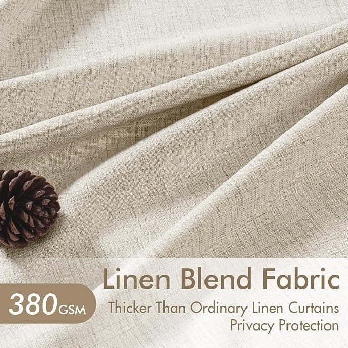 MIULEE Pinch Pleated Thick Linen Curtains 102 Inch 4 Panels Set Back Tab Memory Trained Pinch Pleat Semi Sheer Light Filtering Privacy Curtain Let Light in Window Drape for Living Room Bedroom Oatmeal