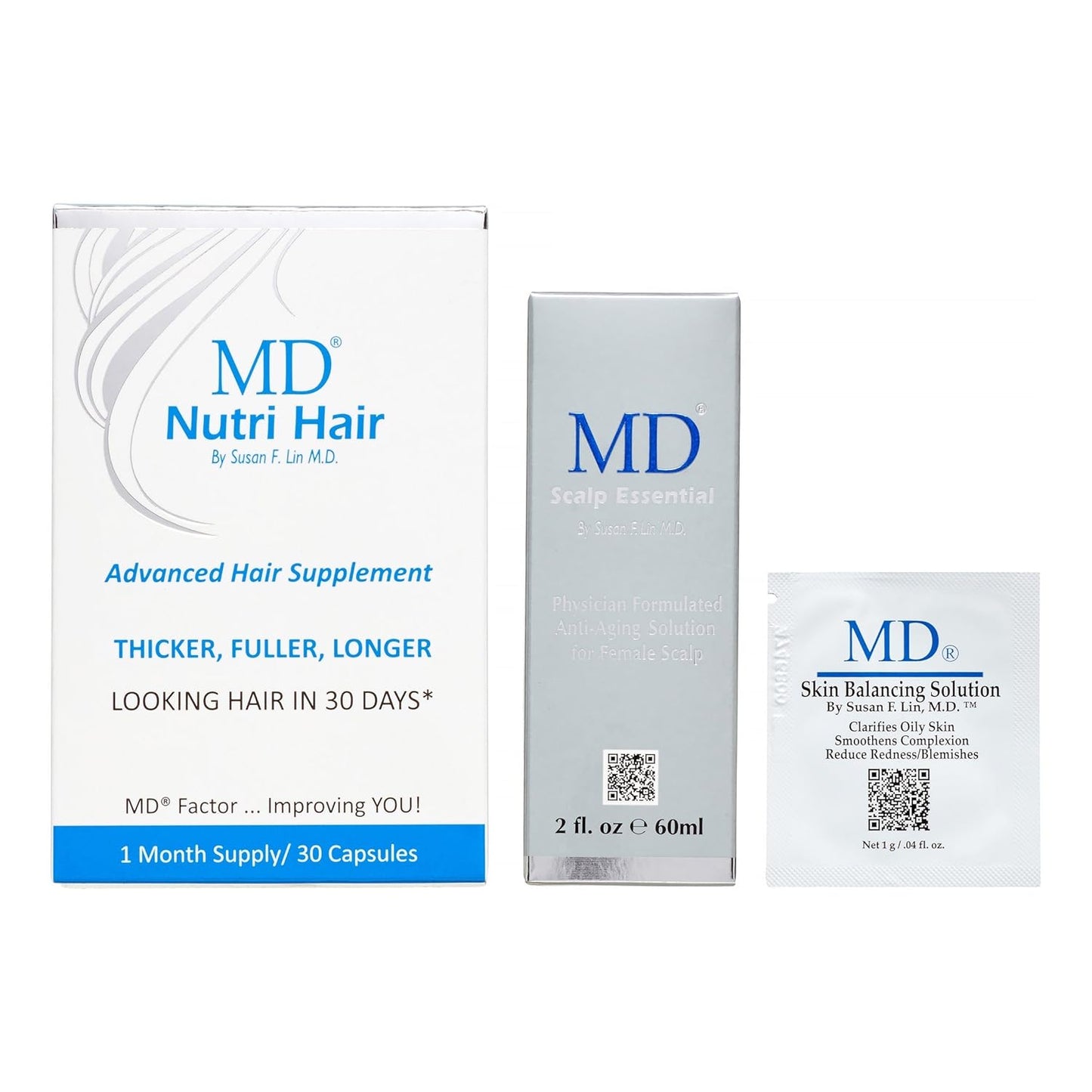 MD Nutri Hair Ultimate Program - Hair Restoration Kit 1 Month Supply - Includes Volumizing Hair Supplement, Scalp Strengthening Serum & Follicle Booster - Treats Hair Fall, Drying, Thinning & Balding