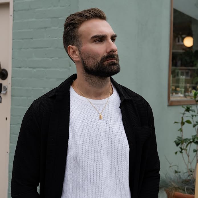 Forge & Foundry Men's Minimalist Stainless Steel and Solid Onyx Inlay Pendant | 21 Inch Rolo Chain | Design-Led Artisan Jewelry, from London