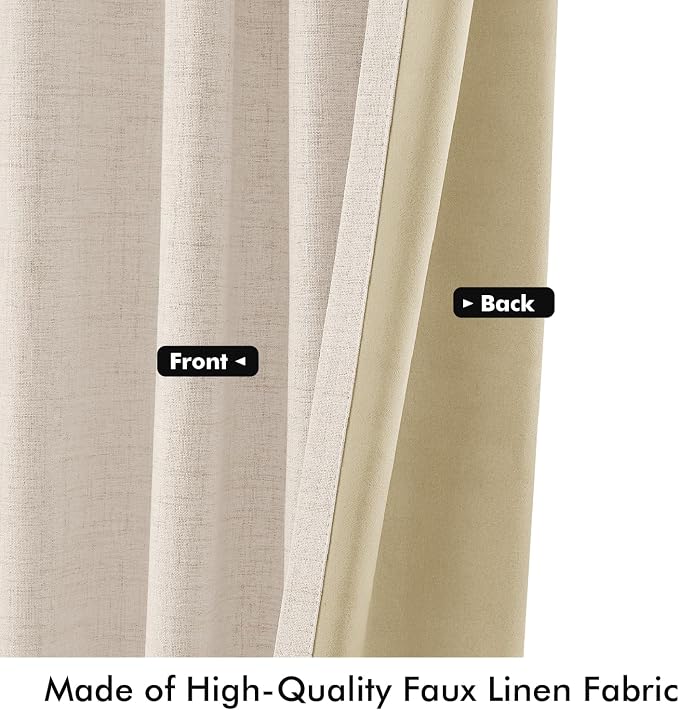 MIULEE 100% Blackout Linen Curtains 42 x 72 Inch Cream Beige 2 Panels | Thermal Insulated, Room Darkening Drapes for Bedroom Living Room, Back Tab Rod Pocket Pinch Pleated, Solid Luxury Decor