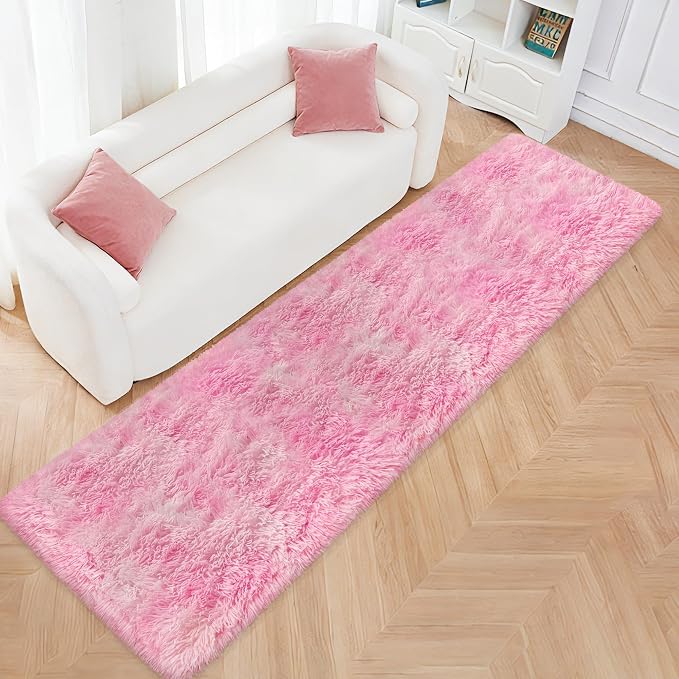 Soft Plush Pink Fluffy Rug 2x10 Ft, Fuzzy Shag Runner Carpet for Girls Bedroom, Bedside, Living Room, Hallway, Kids Room, Nursery, Kawaii Home Decor