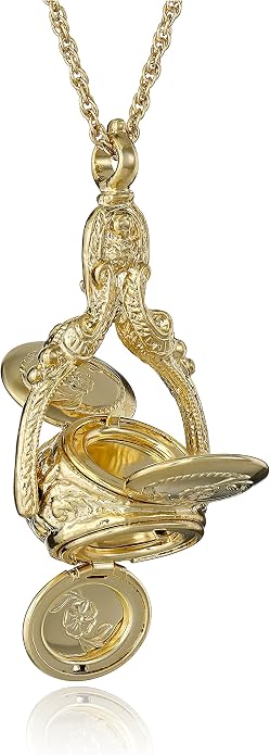 1928 Jewelry 3 Sided Flower Spinner Picture Locket Pendant Necklace For Women 30", Ladies Vintage Style Photo Keepsake, Made In USA