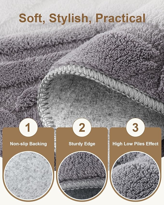Carvapet 5x7 Area Rug - Grey High Low Pile Modern Floor Carpet, Washable Soft Plush 3D Texture Mat with Skid-Resistant Rubber Backing for Living Room Bedroom