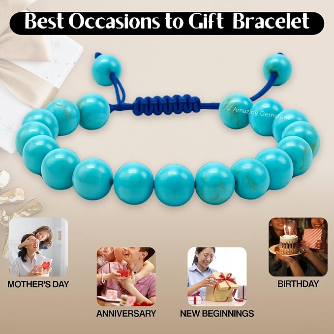 Amazing Gemstone Turquoise Bracelet for Women Men's Gifts - Protection Healing Crystal Bracelet - 8mm Gemstone Beaded Adjustable Bracelet
