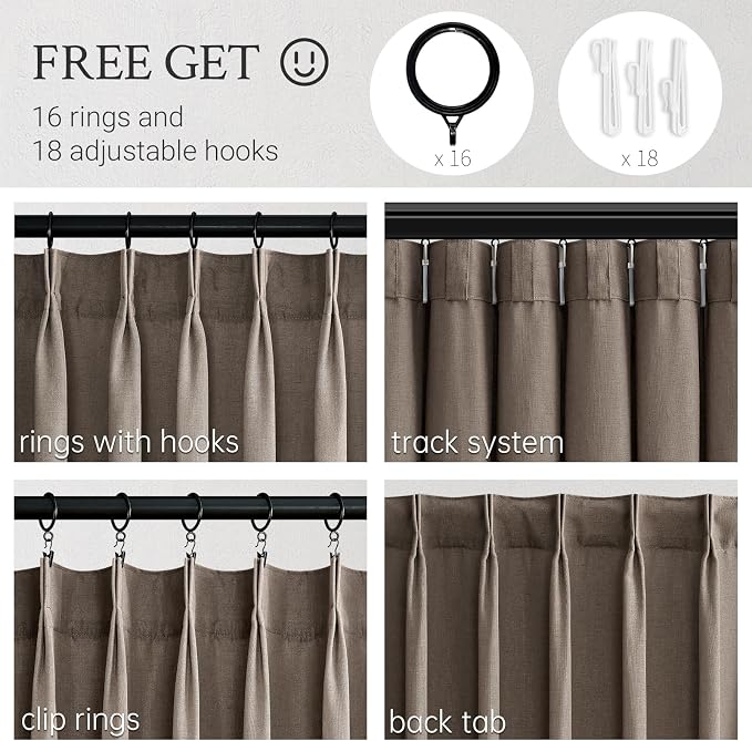 Topfinel Pinch Pleated Curtains 90 Inches Long 2 Panels Set,Dark Flax Semi Sheer Blend Fabric Farmhouse Cozy Rustic Western Home Decor Curtain Drapes for Living Room Bedroom,40x90 inch Length