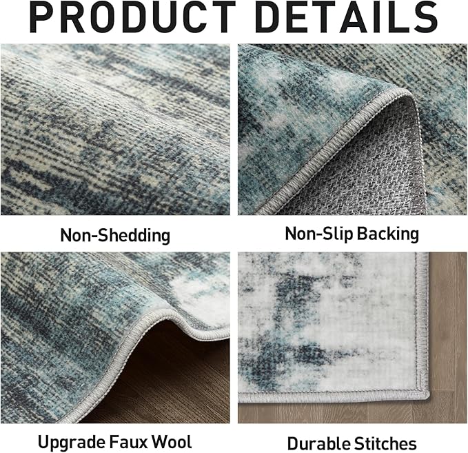 8x10 Area Rugs Washable Rug: Large Modern Abstract Living Room Rug Soft Anti-Skid Thin Carpet Indoor Floor Non-Shedding Carpets for Bedroom Dining Room Farmhouse Nursery Home Office Green Multi