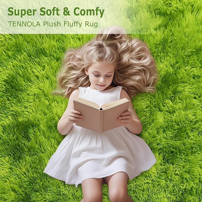 Grass Green Tie-Dyed Rug 2x6 ft Plush High Pile Shag Carpet Fluffy Soft Runner Bedside Rug for Bedroom Living Room Hallway Nursery Kids Home Decor