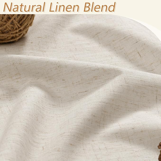 Guken Extra Long 100% Blackout Linen Curtains for Bedroom 108 inches Long, Thermal Insulated Room Darkening Black Out Drapes for Living Room, Back Tab Rod Pocket 2 Panels Set,Cream Beige,52x108