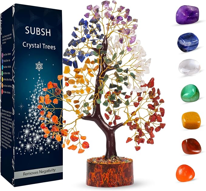 Crystal Decor - Faux Plants Indoor - Antique Decor - Crystal Tree - Stones and Crystals - Tree of Life Necklace - Chakra Decor - Money Tree Plant Indoor - Spiritual - Small Decor Items for Shelf