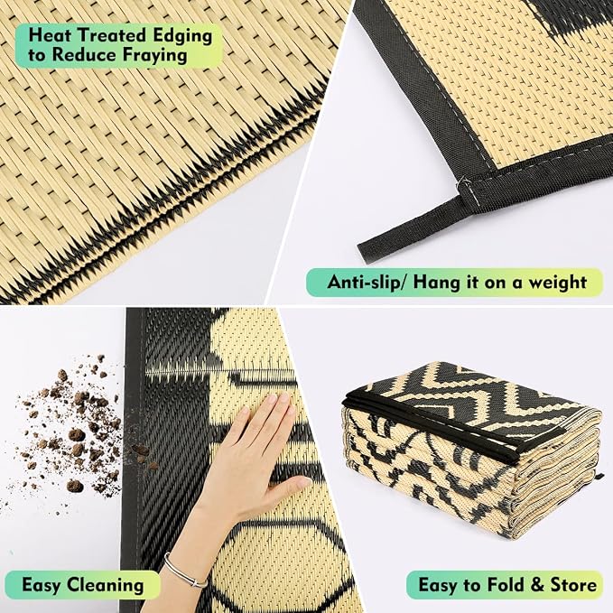 fifame Outdoor Camping Rugs, 10x20 Outdoor Rug Patios Clearance Plastic Straw Rug Weatherproof Reversible Mats, Large Floor Mat for Outdoors, RV, Patio, Backyard, Deck, Picnic, Beach, Trailer, Camping