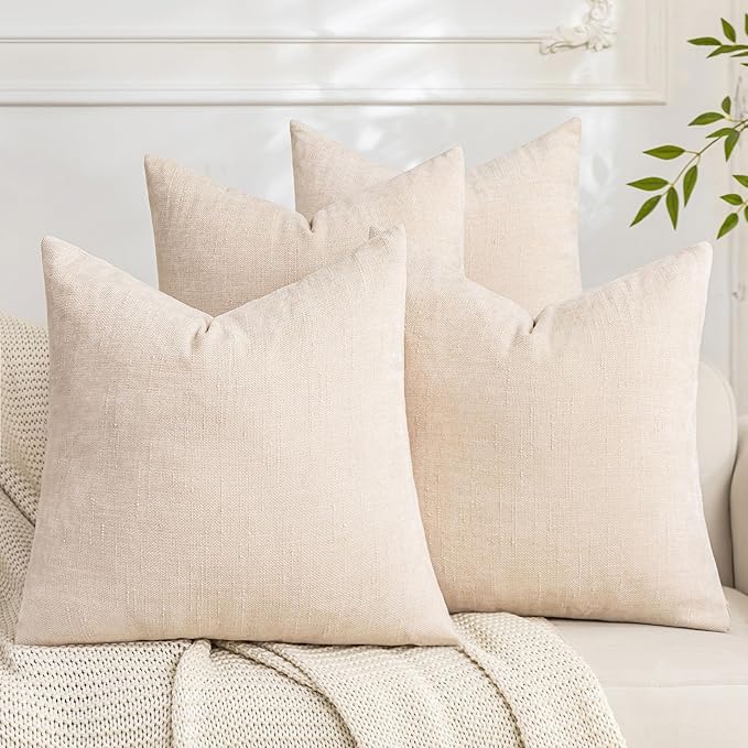 Set of 4 Soft Textured Decorative Throw Pillow Covers 22x22 Inch Cozy Farmhouse Cushion Cover Square Accent Pillow Cases for Bed Couch Sofa Living Room, Light Beige