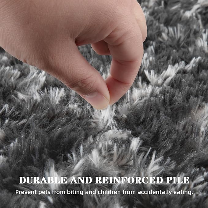 Fluffy Rug for Bedroom, Soft 4x6 Grey Shag Plush Geometric Area Rugs | Modern Grey and White Rug, Non Slip Carpet for Living Room, Aesthetic Home Decor, Fuzzy Floor Mat for Nursery Teen Dorm
