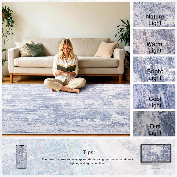 9x12 Area Rugs Living Room Rug Abstract Washable Rug Non-Slip Soft Low Pile Indoor Floor Stain Resistant Thin Carpet for Bedroom Dining Room Home Office Farmhouse Nursery - Teal & Sage Green 9' x 12'