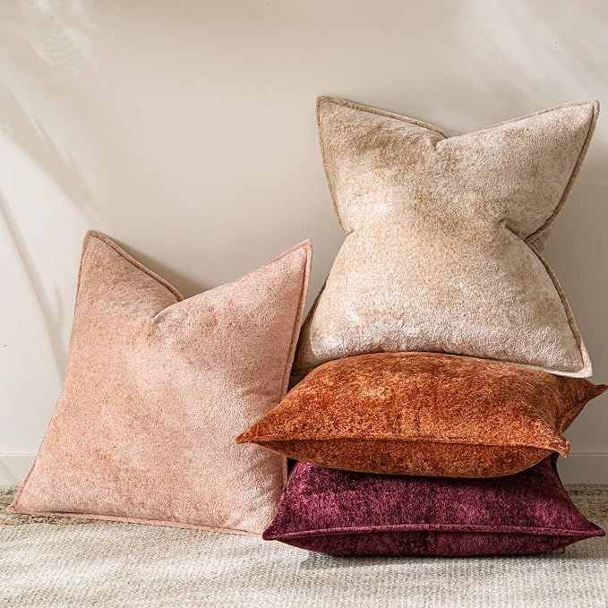 a moment Throw Pillow Covers 20X20 Inch 4 Packs,Soft Velvet Decorative Pillow Cases with 3D Ice Flower,Texture Modern Accent Cushion Covers for Sofa Couch Home Decor Desert Rose