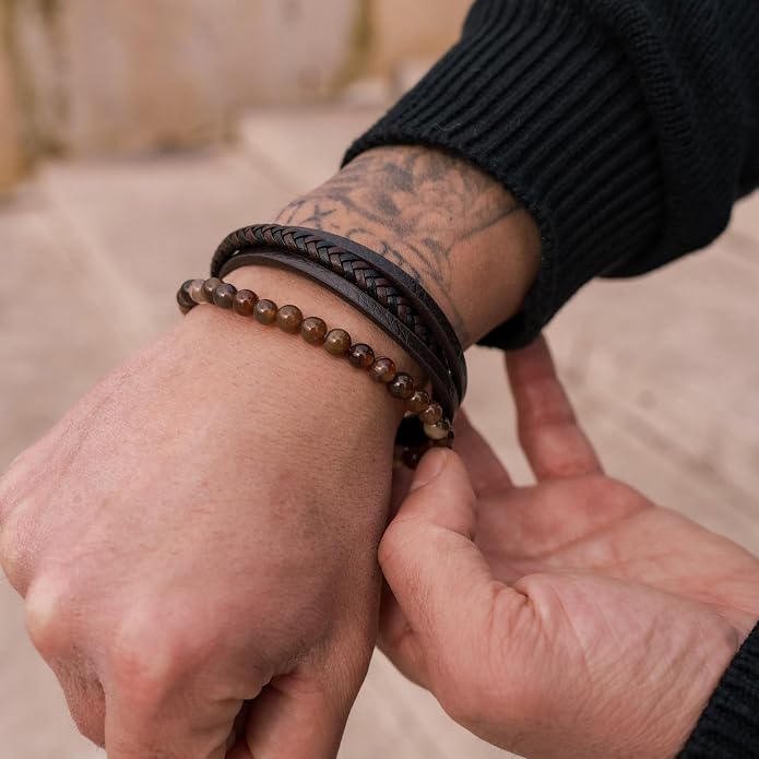 SERASAR | Premium Bracelet for Men in Genuine Black & Brown Leather | Magnetic Stainless Steel Clasp | Jewelry Box Included | Great Gift Idea