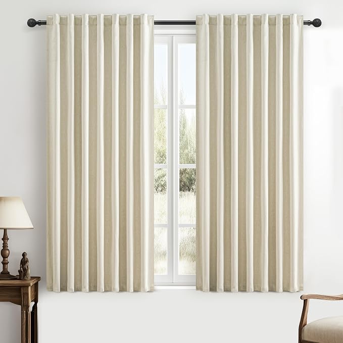 Warm Cream Short Length Blackout Curtains for Bedroom 63 Inch Length Pretty Custom Drapes Thermal Kitchen Traverse Curtains with Hooks for Track/Back Tab Basement Window Gray(50W x 63L 2Panels)