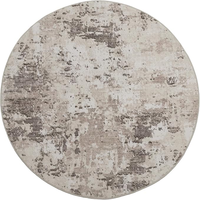 ROYHOME Modern Abstract 6x6 Round Area Rug Non Slip Non Shedding Rug Low Pile Stain Resistant for Bedroom Living Room Office Dining Room,Brown Grey